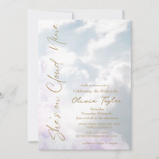 Dream She's on cloud 9 Soft Bridal Shower Invitation (Front)