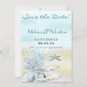Dream Shore Beach Blue Wedding Save the Date