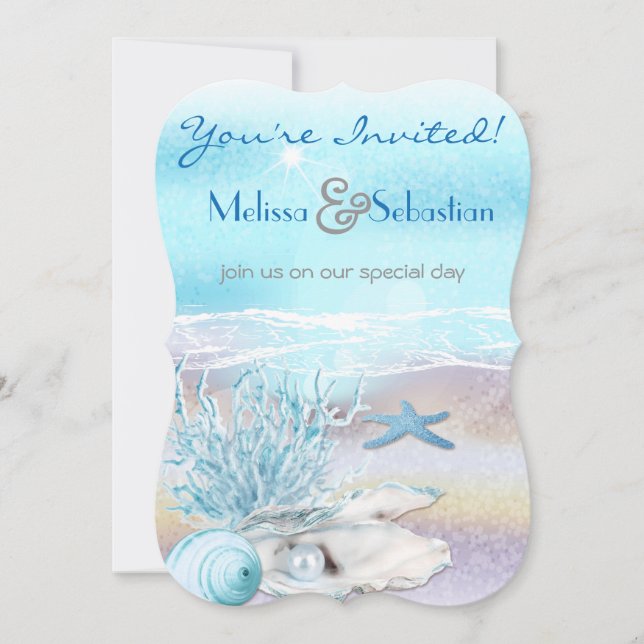 Dream Shore Beach Dk Teal Wedding Invite (Front)