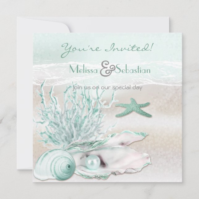 Dream Shore Beach Green Wedding Invite (Front)