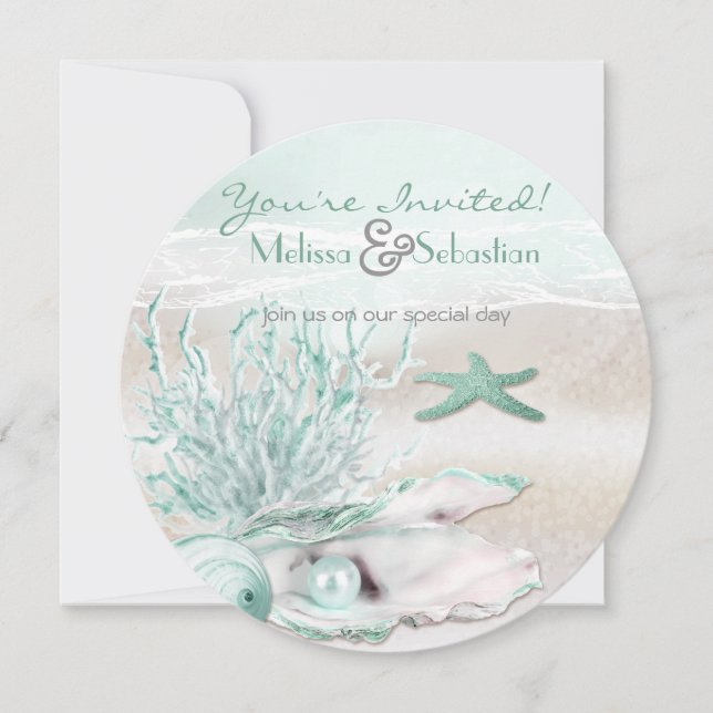 Dream Shore Beach Green Wedding Invite (Front)