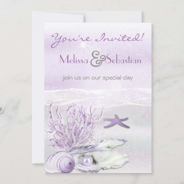 Dream Shore Beach Orchid Wedding Invite (Front)