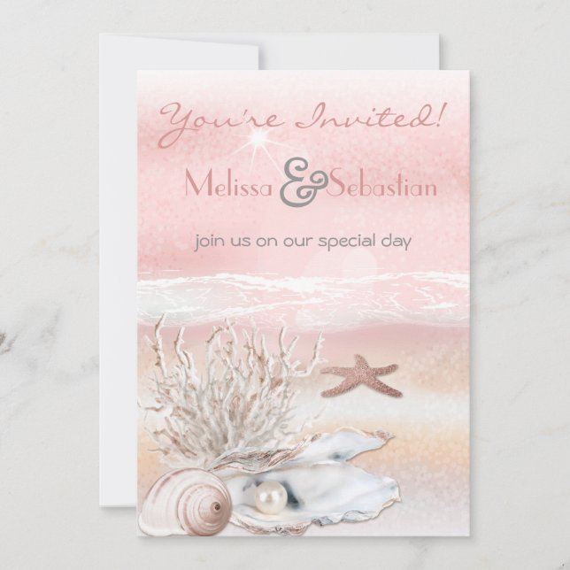 Dream Shore Beach Peach Wedding Invite (Front)