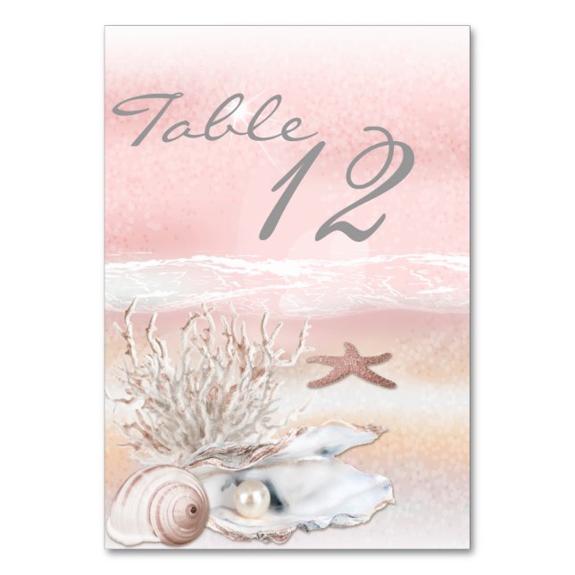 Dream Shore Beach Peach Wedding Table Card (Back)