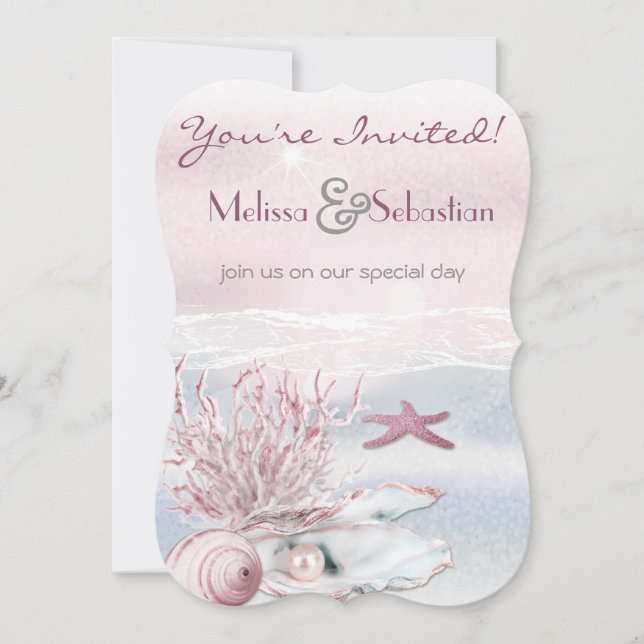 Dream Shore Beach Pink Wedding Invite (Front)