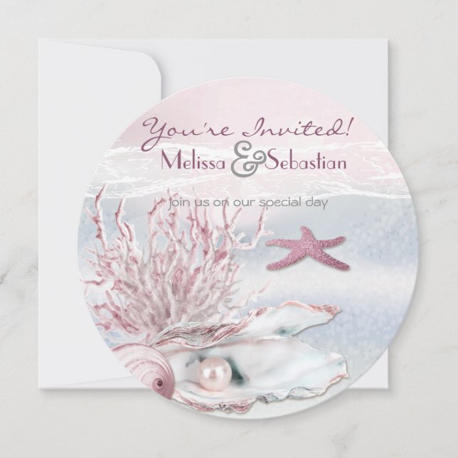 Dream Shore Beach Pink Wedding Invite (Front)
