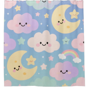 Dream Sky Blanket, Cute Clouds, Moons & Stars Shower Curtain
