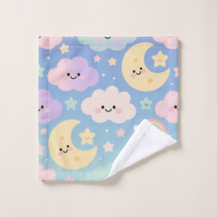 Dream Sky Blanket, Cute Clouds, Moons & Stars Wash Cloth