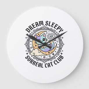 Dream Sleepy Surreal Cat Funny Cat Lover Design - Large Clock