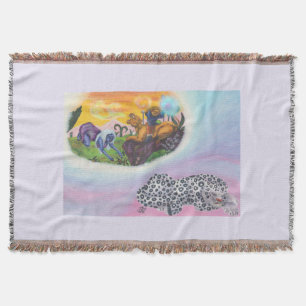 Dream Snowleopard Eros rides Lioness Lion Princess Throw Blanket