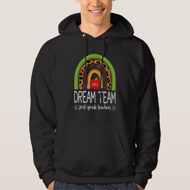 Dream Team 2nd Grade Teachers Boho Rainbow Leopard Hoodie (Front)