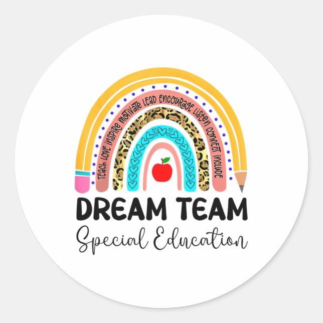 Dream Team Special Education Boho Rainbow Leopard  Classic Round Sticker (Front)