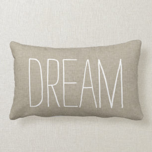 Dream Typography Beige Linen Toss Pillow