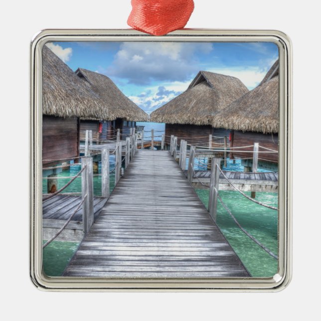 Dream Vacation Bora Bora Overwater Bungalows Metal Ornament (Front)