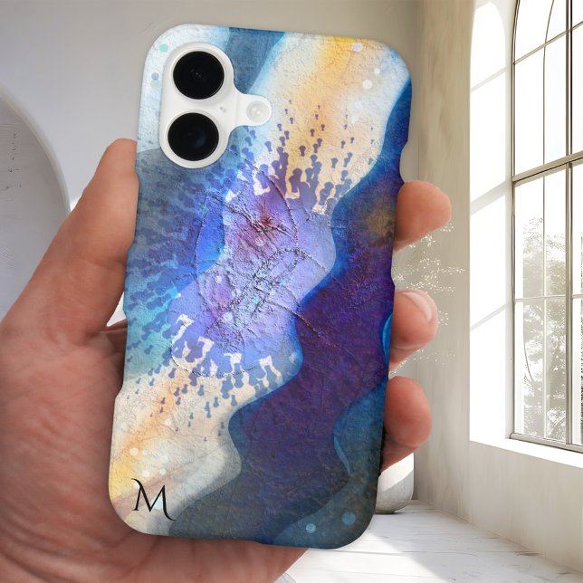 Dream Wave Original Art Abstract Phone Case (Phone case featuring an abstract dream wave painting and your custom monogram)