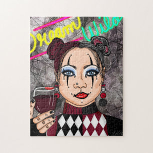 Dream Wild   Gothic Harlequin Jester Girl  Jigsaw Puzzle