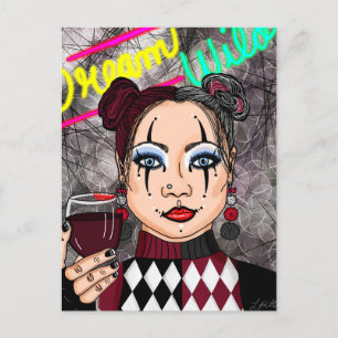 Dream Wild   Gothic Harlequin Jester Girl    Postcard