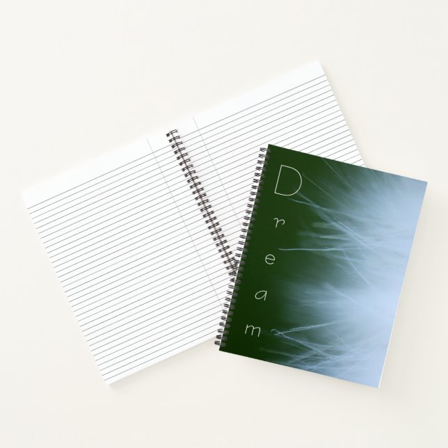 "Dream" with Wispy Dandelion Fluff Background Notebook (Inside)