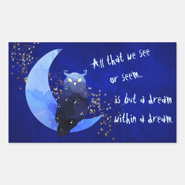 Dream Within a Dream Owl and Moon Rectangular Sticker (Front)