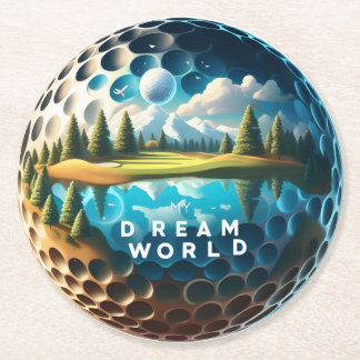 Dream World Golf Course with Scenic View Round Paper Coaster