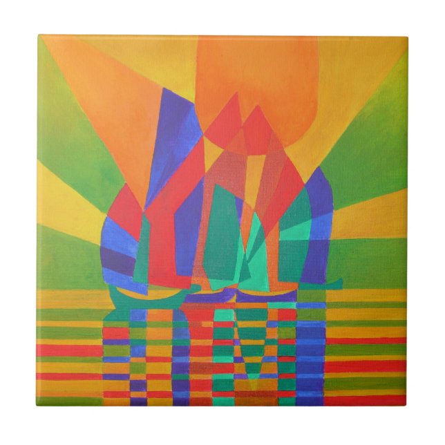 Dreamboat A Cubist Junk In Primary Colours Ceramic Tile (Front)