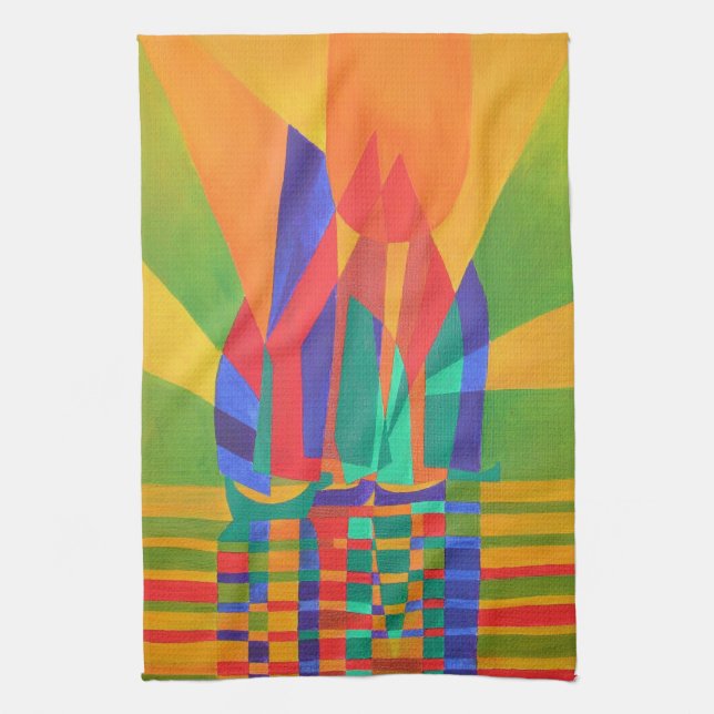 Dreamboat A Cubist Junk In Primary Colours Tea Towel (Vertical)