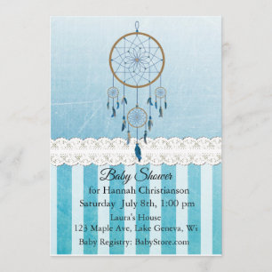 Dreamcatcher Blue Boy's Baby Shower Invitations