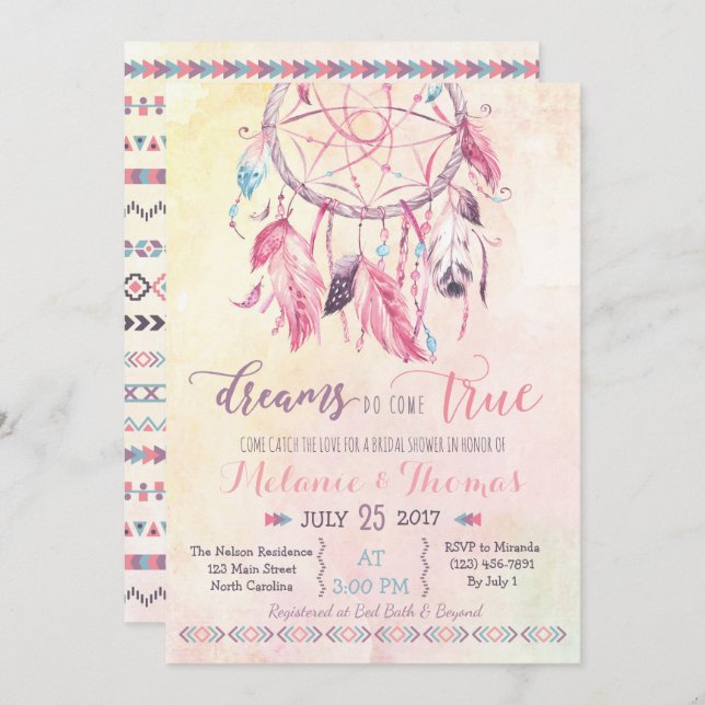 Dreamcatcher Boho Bridal Shower Invitation Tribal (Front/Back)