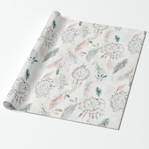 DREAMCATCHER Boho Feathers Neutral Wrapping Paper