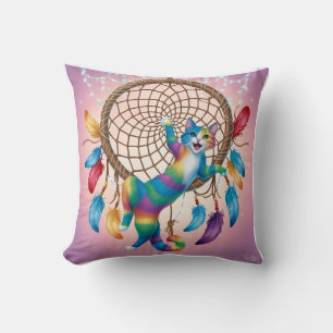 Dreamcatcher Cat: Rainbow Tabby Fantasy Cushion