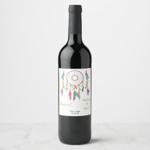 Dreamcatcher Feather Personalised Wedding Wine Label