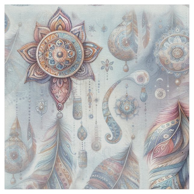 Dreamcatcher in a Bohemian theme Fabric (Close Up)
