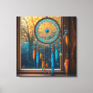 Dreamcatcher in a Window Fall Leaves Canvas Print