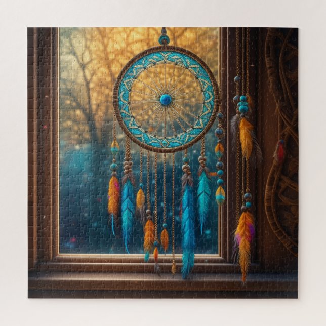 Dreamcatcher in a Window Fall Leaves Jigsaw Puzzle (Vertical)