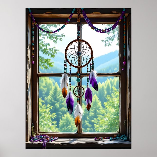 Dreamcatcher in Window | Boho Art Poster (Front)