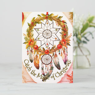 Dreamcatcher Magical Christmas Golden Wreath Holiday Card