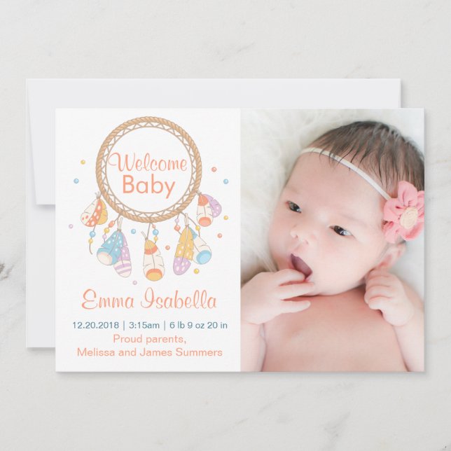 Dreamcatcher New Baby Newborn Birth Announcement (Front)