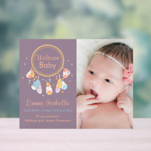 Dreamcatcher New Baby Newborn Birth Announcement 3 Acrylic Sign