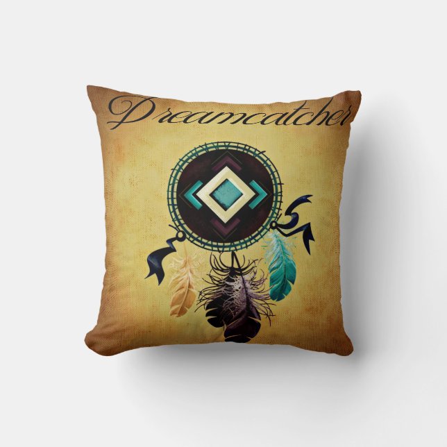 Dreamcatcher On a Golden Grunge Background Cushion (Front)