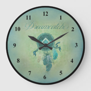 Dreamcatcher On a Green Gold Background Large Clock
