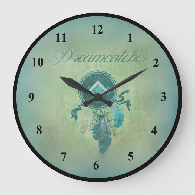 Dreamcatcher On a Green Gold Background Large Clock (Front)