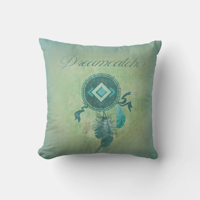 Dreamcatcher On a Misty Green Gold Background Cushion (Front)