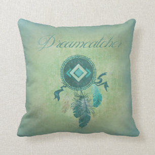 Dreamcatcher On a Misty Green Gold Background Cushion