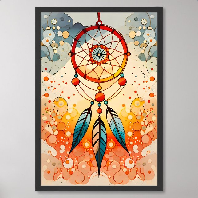 dreamcatcher painting decorated blue feather beads poster (dreamcatcher painting decorated blue feather beads)