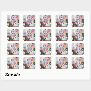 Dreamcatcher Painting On Wall Square Sticker
