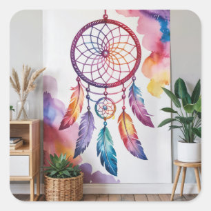 Dreamcatcher Painting On Wall Square Sticker