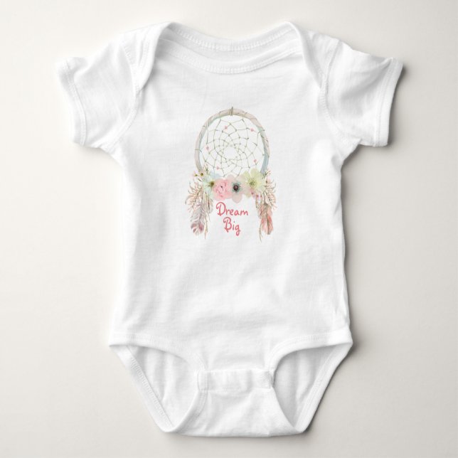 Dreamcatcher pink pastel dream big baby baby bodysuit (Front)