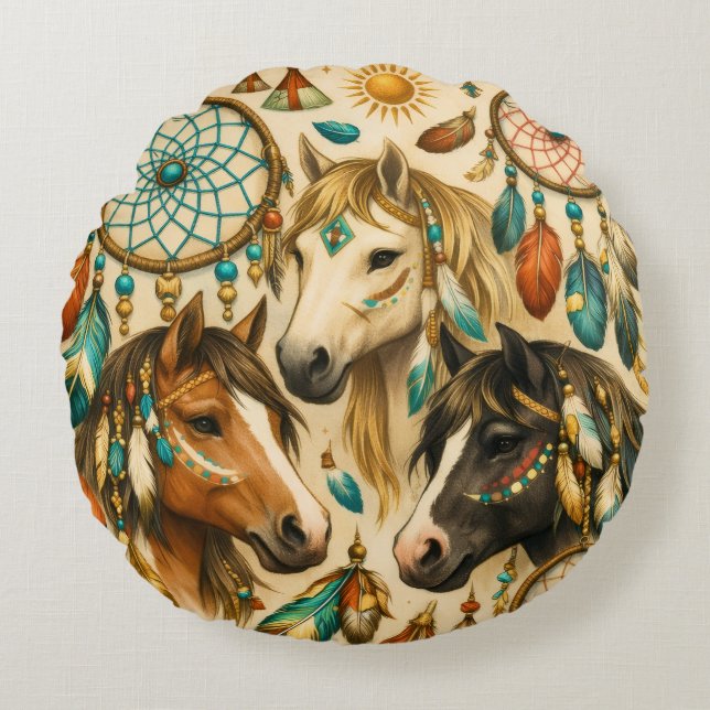 Dreamcatcher Ponies Round Cushion (Front)