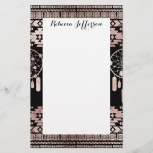 Dreamcatcher Rose Gold Tribal Aztec on Black Stationery