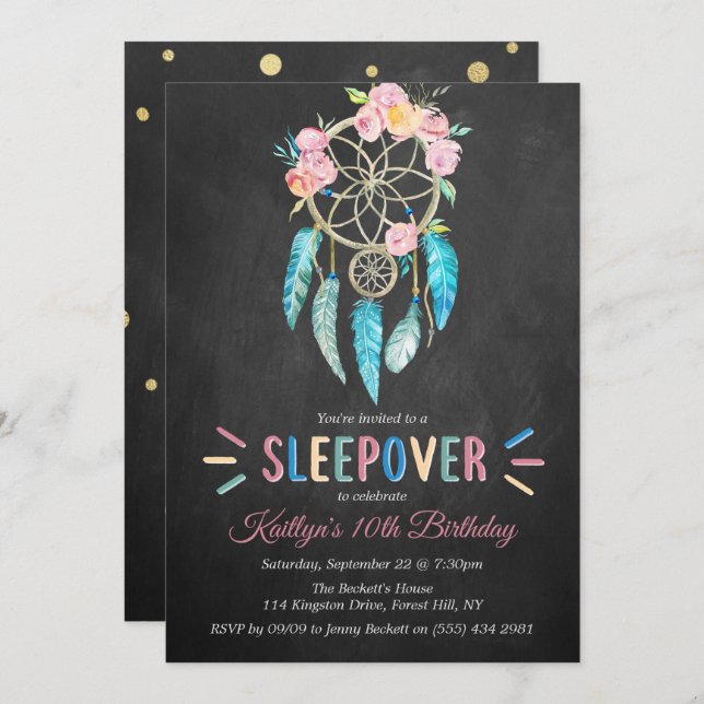 Dreamcatcher Sleepover Any Age Birthday Party Invitation (Front/Back)